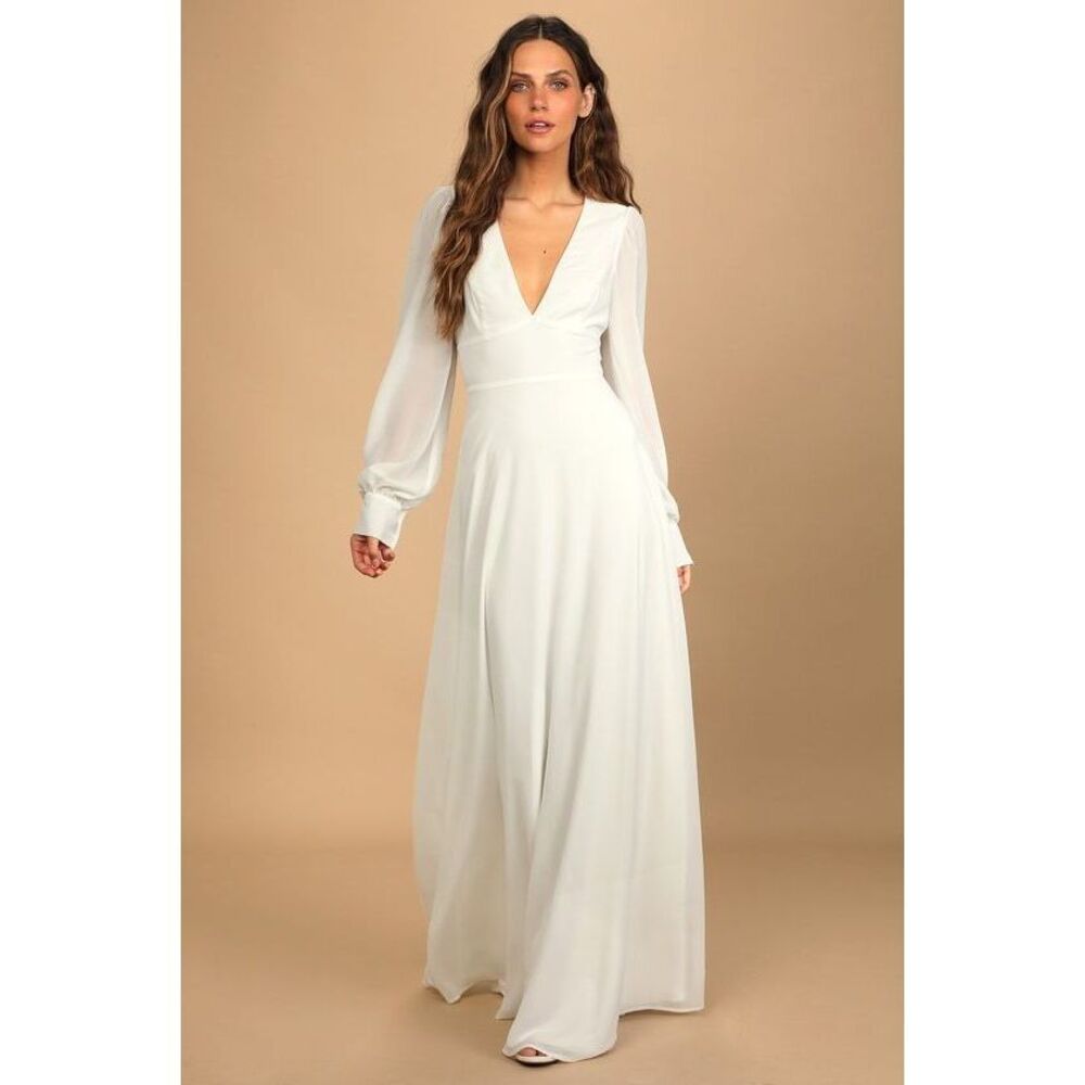 Lulus Talk About Divine White Long Sleeve Backless Maxi Dress - Size XL